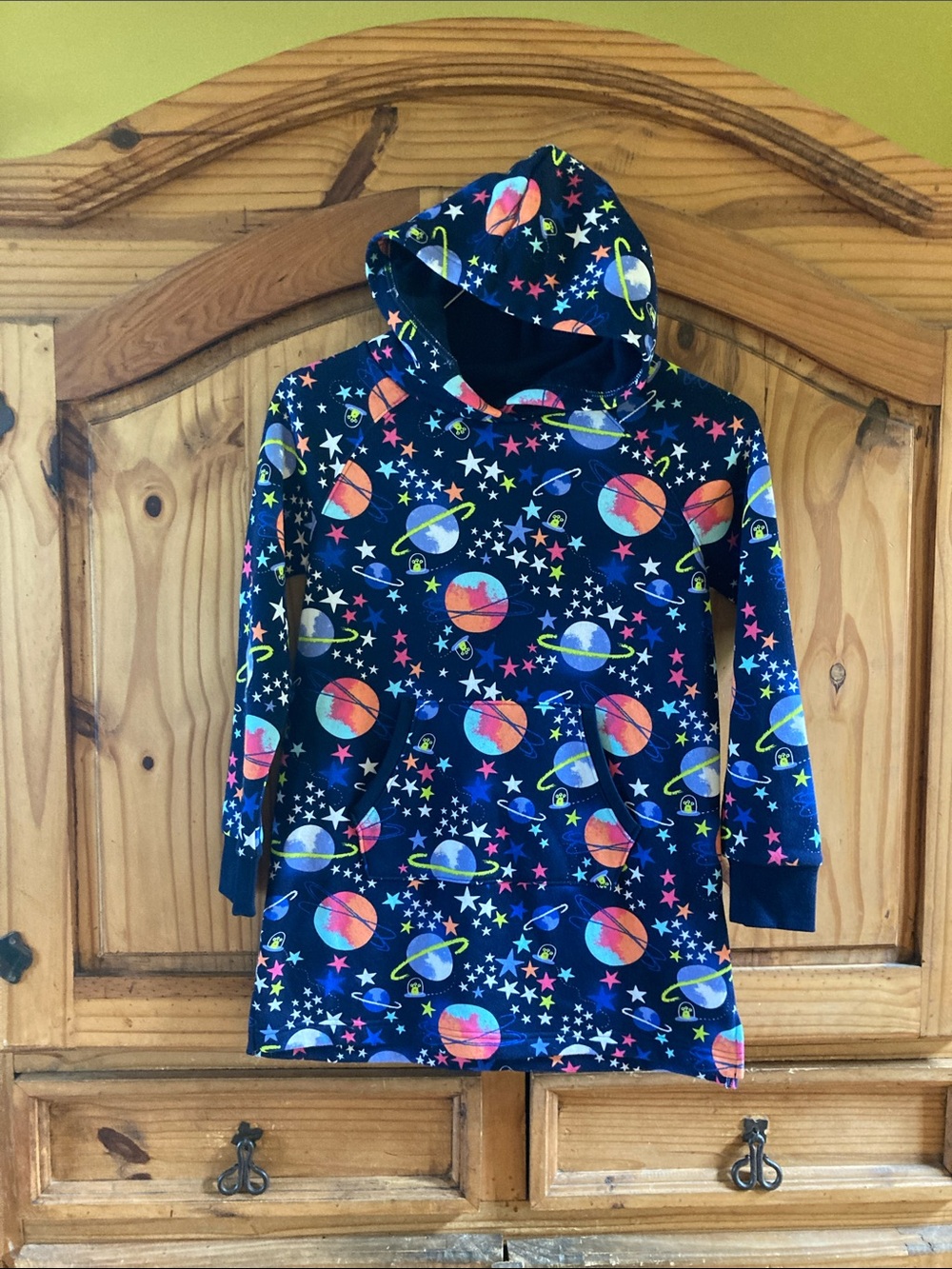 Girls Spotted Zebra blue space planets hoodie jacket size L 9 - NWT
